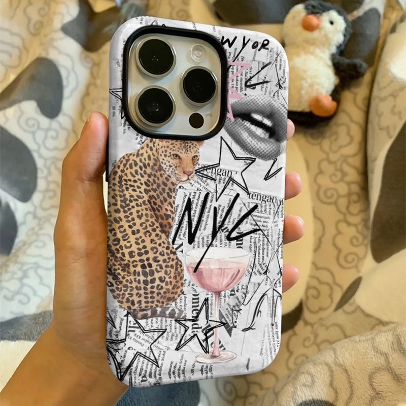 Phone Cases Nyc - NYC Leopard & Cocktail Retro Newspaper
